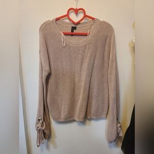 moon & madison pink Sweater with Tie Sleeve Accents